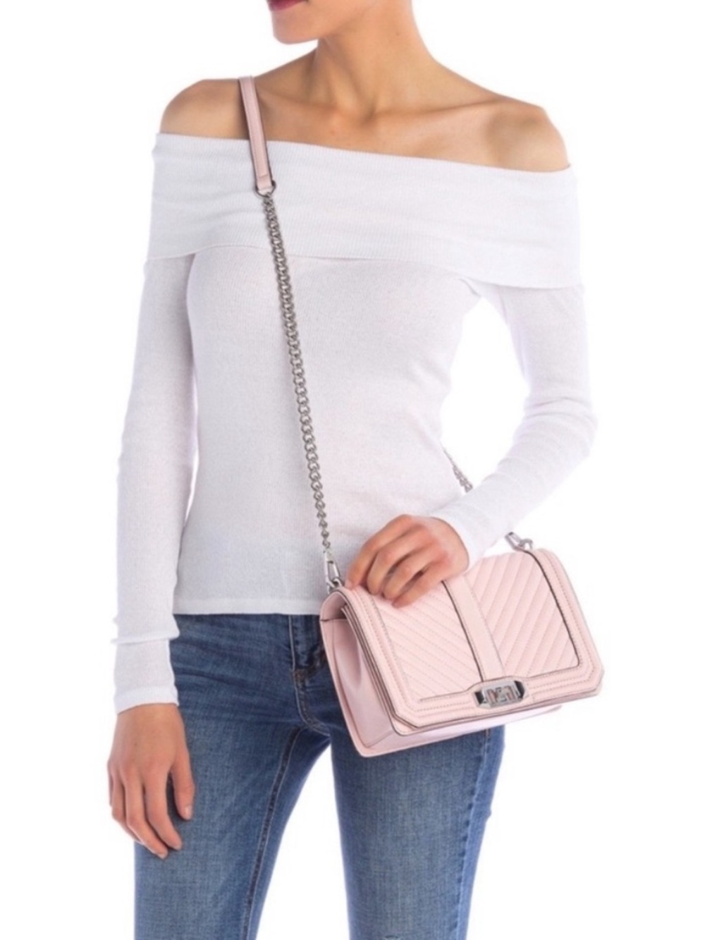 🆕 Rebecca Minkoff Chevron Quilted Love Crossbody Bag - Soft Blush